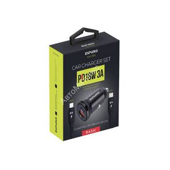 Блок питания автомобильный 1 USB, Type-C Exployd EX-Z-1133, RASH, 3.0A, кабель Type-C, 8-pin, цвет: чёрный Блок питания автомобильный 1 USB, Type-C Exployd EX-Z-1133, RASH, 3.0A, кабель Type-C, 8-pin, цвет: чёрный