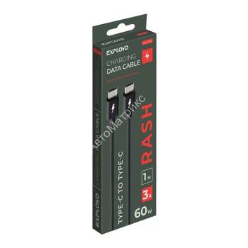 Кабель Type-C - Type-C Exployd EX-K-1139 RASH, 1.0м, 3.0A, 60Вт, PD3.0, цвет: чёрный Кабель Type-C - Type-C Exployd EX-K-1139 RASH, 1.0м, 3.0A, 60Вт, PD3.0, цвет: чёрный