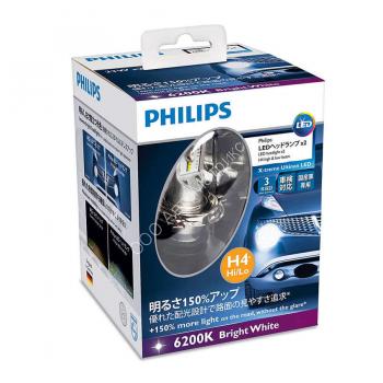 PHILIPS 12953BWX2 X-treme Ultinon LED Комплект светодиодных ламп головного света H4 (P43t) 6200K 2 шт. Комплект светодиодных ламп головного света Philips X-treme Ultinon LED с разъемом, подходят для автомобилей с цоколем H4 (P43t) 
