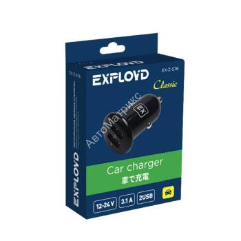 Блок питания автомобильный 2 USB Exployd EX-Z-576, Classic, 3100mA, цвет: чёрный Блок питания автомобильный 2 USB Exployd EX-Z-576, Classic, 3100mA, цвет: чёрный