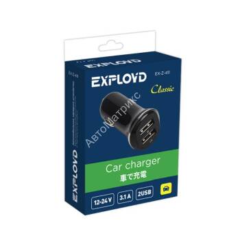 Блок питания автомобильный 2 USB Exployd EX-Z-411, Classic, 3100mA, цвет: чёрн Блок питания автомобильный 2 USB Exployd EX-Z-411, Classic, 3100mA, цвет: чёрн