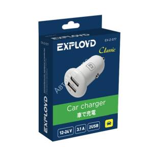 Блок питания автомобильный 2 USB Exployd EX-Z-577, Classic, 3100mA, цвет: белый Блок питания автомобильный 2 USB Exployd EX-Z-577, Classic, 3100mA, цвет: белый