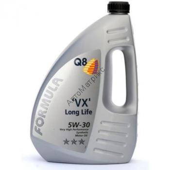 Синтетическое моторное масло Q8 Formula VX Long Life 5W-30 4 л. Может применяться во всех двигателях (включая R5 и V10 TDI), требующих применения масла спецификаций VW 501.01, 502.00, 503.00, 503.01, 505.00, 505.01, 506.00 и дизельных двигателях, требующих спецификаций 506.01