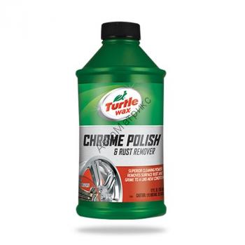 Turtle WAX T-280 (280TW) CHROME POLISH Очиститель и защита хрома 355 мл. "TURTLE WAX" CHROME POLISH &amp; RUST REMOVER Полироль-очиститель для хромированных деталей 355мл. Высокоэффективный состав глубоко очищает, устраняет потускнение и придает зеркальный блеск хромированным поверхностям. Создает защитную пленку, надежно предохраняющую от воздействия солевых реагентов, атмосферных осадков и дорожной грязи. Рекомендуется для обработки хромированных дуг, решеток, бамперов, колесных дисков и декоративных элементов отделки кузова. Применение: Встряхнуть флакон и нанести небольшое количество полироли на мягкую ткань. Обработать поверхность круговыми движениями и оставить на несколько минут для высыхания. После появления радужной пленки располировать мягкой тканью круговыми движениями до блеска.  ВНИМАНИЕ: Не наносить на горячую поверхность. Не рекомендуется для металлизированных пластиков.