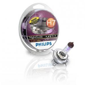 PHILIPS 12972 NG/S Комплект галогеновых ламп 2xН7 12V 55W  с разным спектром (на линзованную оптику) NightGuide: трехцветная технология (3-color safety) обеспечения безопасности