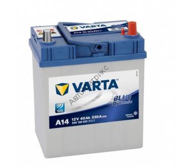 Аккумулятор автомобильный VARTA A14 Blue dynamic ASIA, 12V 40Ah 330A, обратной полярности (тонкие кл Аккумулятор автомобильный VARTA A14 Blue dynamic ASIA, 12V 40Ah 330A, обратной полярности (тонкие клеммы), 187x127x227