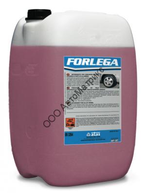 Forlega Концентрированное кислотное моющее средство для дисков. 25 кг. FORLEGA  Характеристики: Продукт на кислотной основе с особым сочетанием компонентов, что делает его чрезвычайно эффективным против окислов и пыли на колесах от тормозных накладок. Быстро очищает даже без использования щетки, придавая поверхности ослепи