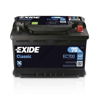 Автомобильный аккумулятор EXIDE Classic EC700 12V 70Ah 640A, обратной полярности, 278x175x190 Автомобильный аккумулятор EXIDE EC700 – это достойный представитель линейки аккумуляторов Exide Classic, разработанной с учетом самых современных технологий для подержанных автомобилей и машин с пробегом, которые имеют элементарное оснащение без особых технических изысков. 