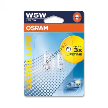 OSRAM 2825ULT-02B Лампа габаритная W5W 12V 5W Ultra Life (W2.1x9.5d) 2 шт. Лампа габаритная безцокольная OSRAM W5W (T10) Ultra Life - В 3 раза увеличенным сроком службы!!!