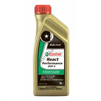 Castrol React Performance DOT4 Тормозная жидкость, 1 л. Тормозная жидкость с превосходными эксплутационными характеристиками  Отлично работает в экстремальных условиях эксплуатации    ПРИМЕНЕНИЕ: ДЛЯ МОЩНЫХ АВТОМОБИЛЕЙ И ТЯЖЕЛЫХ ГОНОЧНЫХ УСЛОВИЙ ЭКСПЛУАТАЦИИ  Тормозная жидкость специально разрабо­тана в качестве альтернативы жидкостям спецификации DOT 5.1, сохраняет характе­ристики при высокой температуре. Важно: Не следует использовать в тормоз­ных системах, для которых рекомендовано применение минеральных жидкостей. (На­пример, в системах некоторых автомобилей Citron и Rolls-Royce.)  Как и все тормозные жидкости, содержащие гликольэфиры, может вызвать повреждение лакокрасочного покрытия. В случае пролива тормозную жидкость следует незамедли­тельно смыть водой. Не вытирать.  Тормозная жидкость полностью совмести­ма с другими жидкостями спецификаций FMVSS 116 DOT 3, DOT 4 и DOT 5.1. Однако для поддержания превосходных характе­ристик Castrol Brake Fluid Super DOT 4 не рекомендуется смешивать ее с другими тормозными жидкостями. 