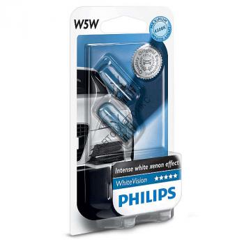 PHILIPS 12961NBVB2 Лампы White Vision W5W 12V 5W (W2,1x9,5d) 2 шт. PHILIPS White Vision - Безцокольные лампы для переднего габарита W5W 12V-5W (W2,1x9,5d)