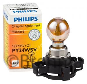 PHILIPS 12274SVC1 HiPerVision Silver Vision PY24W 12V 24W (PGU20/4) PHILIPS 12274SV+C1 HiPerVision Silver Vision  PY24W 12V- 24W (PGU20/4)
Лампа накаливания автомобильная, напряжение 12 Вольт, номинальная мощность 24 Ватта, с пластмассовым цоколем (исполнение патрона PGU20/4). HiPerVision - высочайшие оптические характеристики, высокий уровень свечения, энергосбережение при очень компактных размерах.Лампы фар дневного, противотуманного света, указателя поворота. В соответствии с каталогом производителя продукции и конструктивной спецификацией производителя автомобиля.