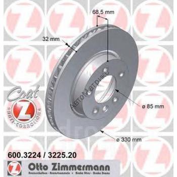 ZIMMERMANN 600.3225.20 Диск тормозной передний правый PORSCHE CAYENNE 02-10 VW TOUAREG 2.5-6.0 2002=&gt; (330x32) ​1 шт.​ ZIMMERMANN 600.3225.20 Диск тормозной передний правый PORSCHE CAYENNE 02-10 VW TOUAREG 2.5-6.0 2002=> (330x32) ​1 шт.​