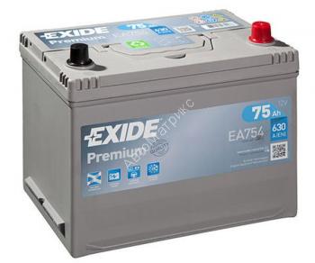 Аккумулятор автомобильный Exide Premium EA754 12V 75Ah 630A, обратной полярности, 260x175x220 Аккумулятор автомобильный Exide Premium EA754 12V 75Ah 630A, обратной полярности, 260x175x220