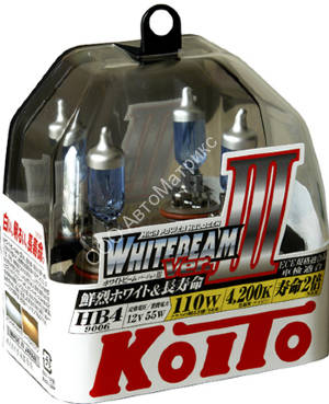 Koito P0757W Whitebeam ver.III (4200K) HB4 (9006) 12V 55W - 110W лампы галогенные 2 шт. Koito HB4 (9006) Whitebeam ver.III (4200K) 12V 55W
Цоколь: HB4
Напряжение: 12V
Мощность: 55W, светит: 110W
Цветовая температура: 4200K
Сделано в Япония