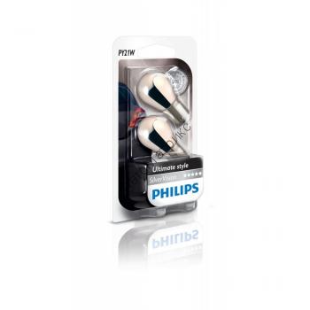 PHILIPS 12496SVB2 Silver Vision Лампа PY21W 12V 21W (BAU15s) серебристый дизайн PHILIPS 12496 SV Silver Vision Лампочки 2шт. PY21W 12V 21W  (серебристый дизайн).