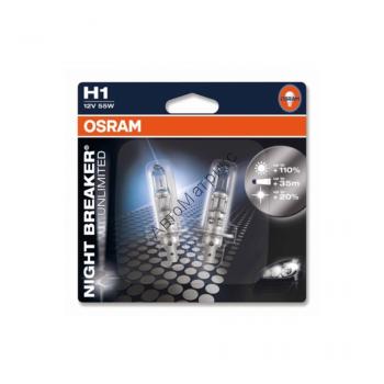 OSRAM 64150NBU-02B NIGHT BREAKER UNLIMITED H1 12V 55W (P14.5S) 2 шт. Лампы Osram Night Breaker Unlimited на сегодняшний день являются самыми мощными галогенными лампами от Осрам.